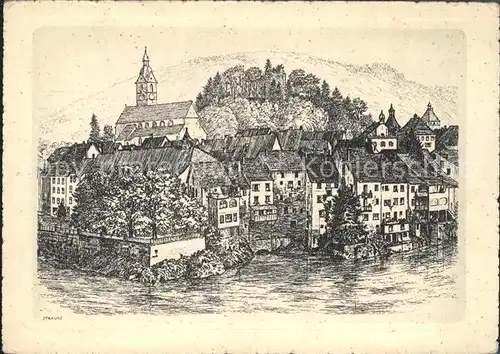 Radierung Strauss Laufenburg am Rhein I. 32. Edition Bienfaisance  / Druckereigewerbe /