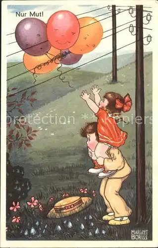 Kuenstlerkarte Margret Boriss Nr. 03377 Kinder Hut Luftballons Verlag Amag  Kat. Kuenstlerkarte