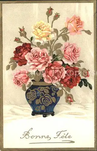 Rosen Vase Bonne Fete  Kat. Pflanzen
