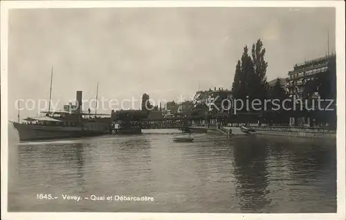 Dampfer Seitenrad Vevey Quai et Debarcadere  Kat. Schiffe