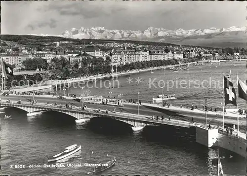 Strassenbahn Zuerich Quaibruecke Utoquai Glarneralpen Kat. Strassenbahn