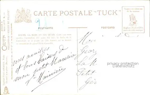Verlag Tucks Oilette Nr. 12 Rouen Seine Quai Cathedrale  / Verlage /