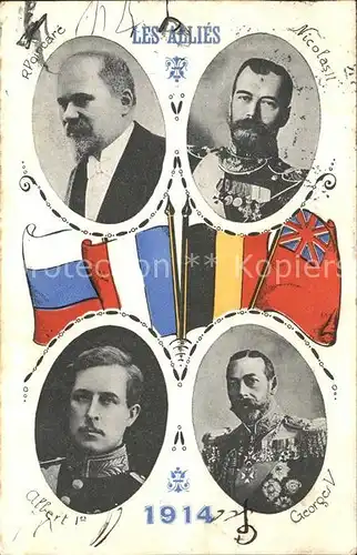 Adel Russland R. Poincare Nicolas II. Albert I. Georges V. Les Allies Fahnen  Kat. Koenigshaeuser