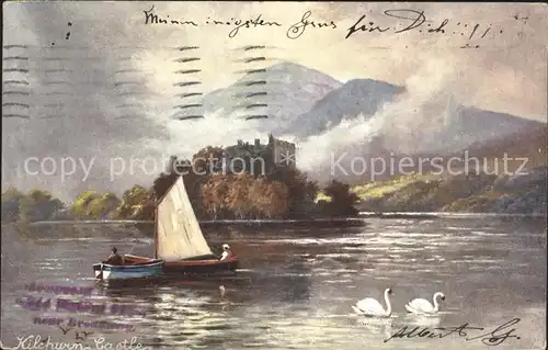 Verlag Tucks Oilette Nr. 7147 Kilchwin Castle Schottland Segelboot Schwaene Kat. Verlage