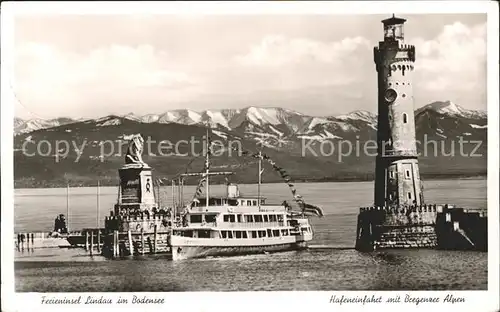 Dampfer Binnenschifffahrt Leuchtturm Lindau im Bodensee Hafeneinfahrt Bregenzer Alpen Kat. Schiffe