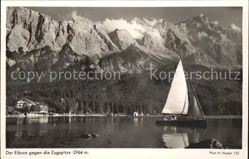 Foto Huber H. Nr. 725 Segelboot Eibsee Zugspitze Kat. Fotografie