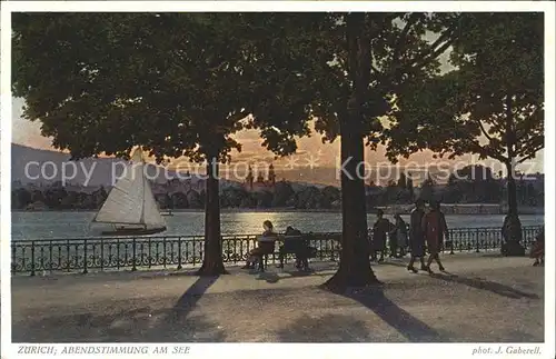 Foto Gaberell J. Nr. 10196 Zuerich Abendstimmung am See Segelboot Kat. Fotografie Schweiz