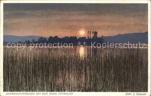 Foto Gaberell J. Nr. 2196 Sonnenuntergang Insel Luetzelau Kat. Fotografie Schweiz