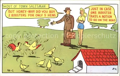 Humor Huehner Haehne The Out of Town Salesman  Kat. Humor