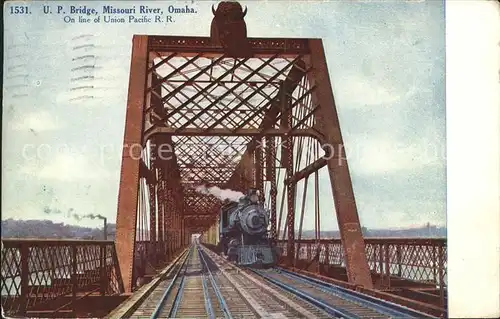 Lokomotive U.P. Bridge Missouri River Omaha  Kat. Eisenbahn