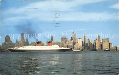 Dampfer Oceanliner S.S. Ilde de France New York City Downtown Skiyline Kat. Schiffe