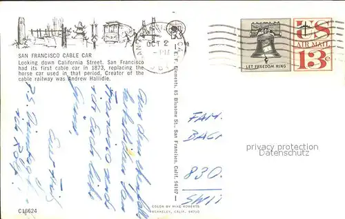 Strassenbahn Kabelstrassenbahn Cable Car San Francisco Kat. Strassenbahn