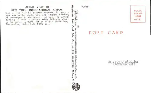 Airport Aeroporto Flughafen New York International Airport Fliegeraufnahme  Kat. Flug