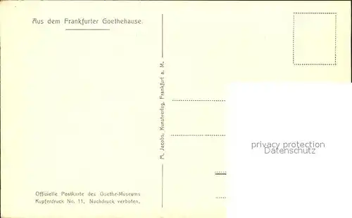Goethe Johann Wolfgang von Blick Geburtszimmer II. Stock Frankfurter Goethehaus Kat. Dichter