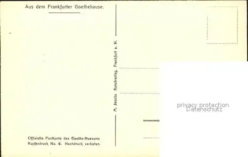 Goethe Johann Wolfgang von Musikzimmer 1. Stock Goethehaus Frankfurt Kat. Dichter