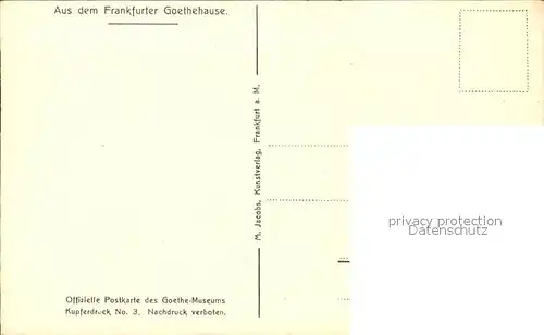 Goethe Johann Wolfgang von Kueche Erdgeschoss Goethehaus Frankfurt Kat. Dichter