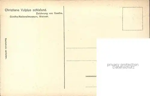 Goethe Johann Wolfgang von Christiane Vulpius schlafend Zeichnung  Kat. Dichter