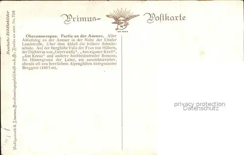 Verlag Primus Nr. 726 Oberammergau Partie an der Ammer  Kat. Verlage