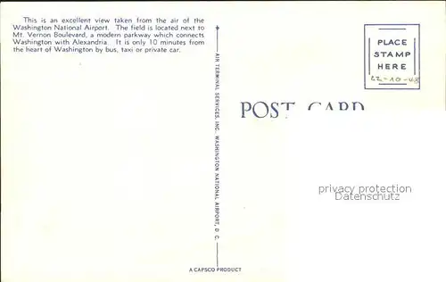 Flughafen Airport Aeroporto Washington National Airport Fliegeraufnahme Flugzeug  Kat. Flug