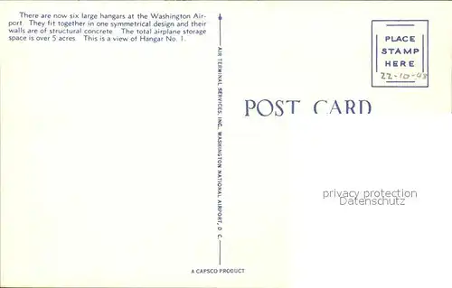 Flugzeuge Zivil Washington National Airport Hangar No. 1  Kat. Flug