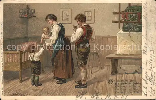 Doecker E. Kinder Kinderbett Liebe Friede Gedicht Litho Kat. Kuenstlerlitho