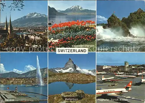Swissair Flughafen Zuerich Kloten Matterhorn Geneve Luzern Rheinfall Kat. Flug