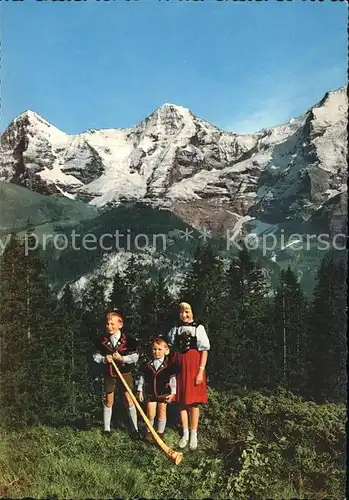 Alphorn Kinder Trachten Berner Oberland Eiger Moench Jungfrau Kat. Musik