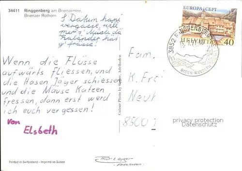 Dampfer Binnenschifffahrt Ringgenberg Brienzersee Brienzer Rothorn Kat. Schiffe