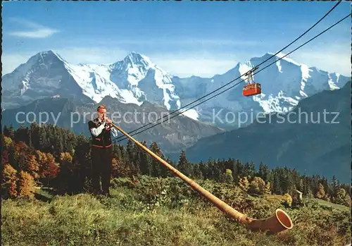 Alphorn Alphornblaeser Seilbahn Berner Oberland Eiger Moench Jungfrau Kat. Musik