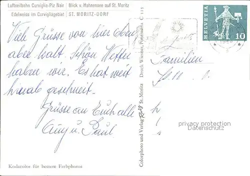Edelweiss Seilbahn Corviglia Piz Nair St. Moritz  Kat. Pflanzen