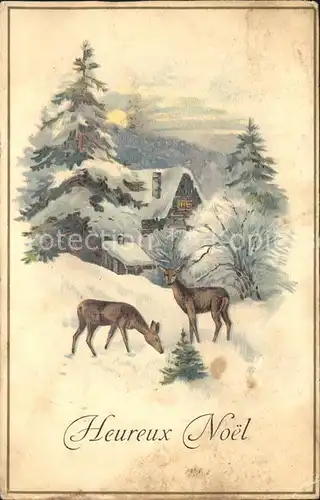 Glueckwunsch Weihnachten Rehe Winterlandschaft Kat. Greetings