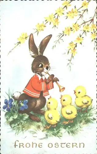 Ostern Easter Paques Hase Trompete Kueken / Greetings /