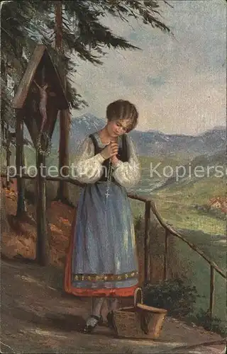 Kuenstlerkarte H. W. Mager Am Marterl Rosenkranz Nr. 16740 Kat. Kuenstlerkarte