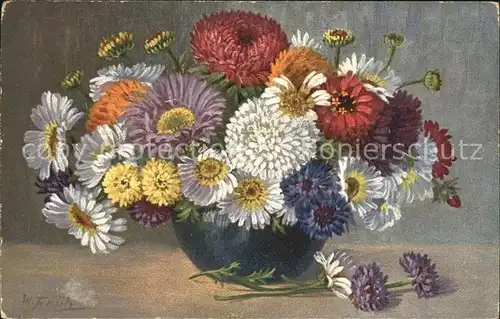 Frueh W. Dahlien Zinnien Kat. Kuenstlerkarte