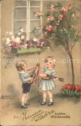 Petersen Hannes 4801 Neujahr Tulpen Kinder Gitarren  Kat. Kuenstlerkarte