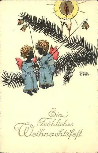 Petersen Hannes Weihnachten Kerze Glocken Engel  Kat. Kuenstlerkarte