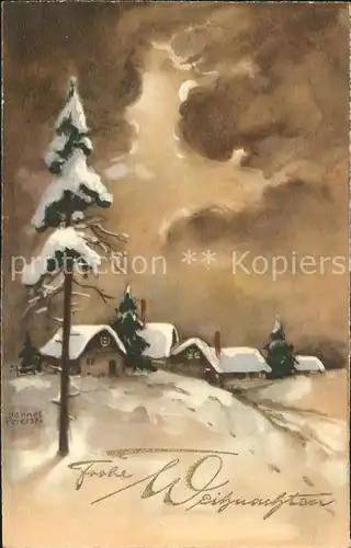 Petersen Hannes 4494 Weihnachten Dorf Tannenbaum Winterlandschaft Kat. Kuenstlerkarte