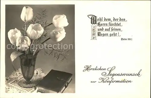 Konfirmation Glueckwunsch Tulpen Buch Psalm 128.1 Kat. Feiern und Feste