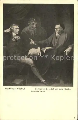 Kuenstlerkarte Heinrich Fuessli Bodmer im Gespraech mit dem Kuenstler Kat. Kuenstlerkarte