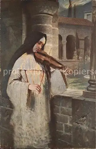 Kaulbach Hermann Ave Maria Nr. 141 Nonne Geige  Kat. Kuenstlerkarte