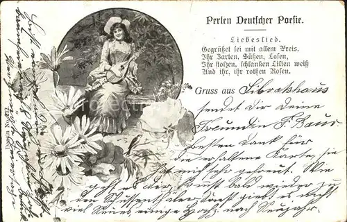 Mandoline Perlen Deutscher Poesie Liebeslied Rosen Margeriten Kat. Musik