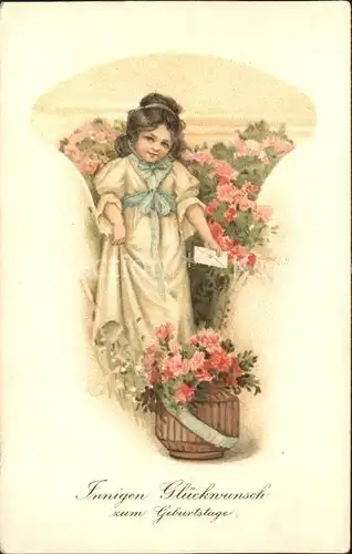 Kinder Child Enfants Geburtstag Blumen Litho Kat. Kinder