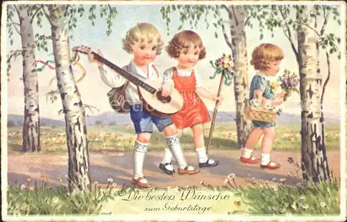 Mandoline Kinder Blumen Wald Geburtstag Kat. Musik