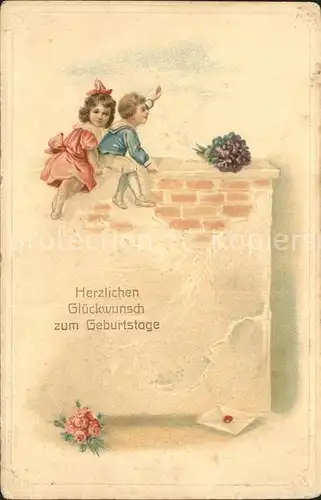 Kinder Child Enfants Geburtstag Mauer Rosen Veilchen Brief Litho  Kat. Kinder