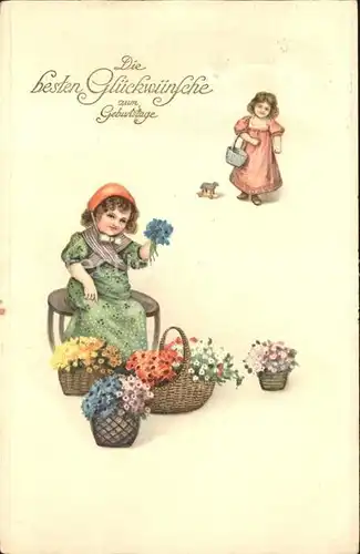 Kinder Child Enfants Blumen Geburtstag Litho Kat. Kinder