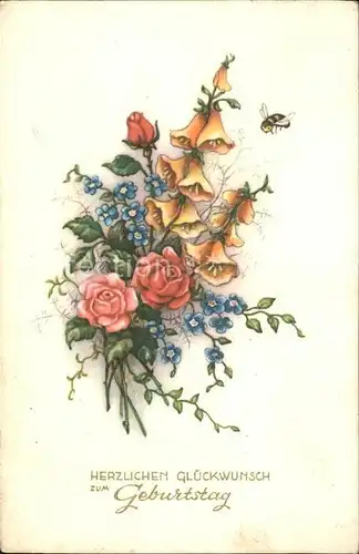 Rosen Vergissmeinnicht Glockenblumen Biene Geburtstag Kat. Pflanzen