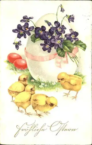 Ostern Easter Paques Kueken Veilchen Ostereier  / Greetings /