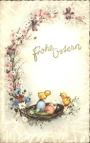 Ostern Easter Paques Kueken Nest Ostereier Veilchen  / Greetings /