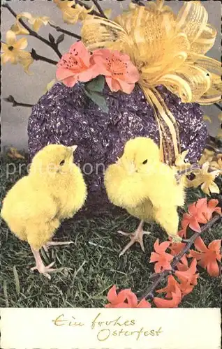 Ostern Easter Paques Kueken Blumen Osterei / Greetings /