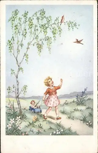 Kinder Child Enfants Holzwagen Voegel Blumen Verlag Amag Nr. 3583 Kat. Kinder